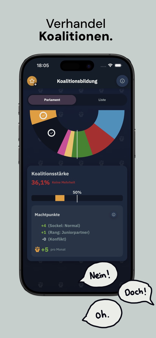 Screenshot: Verhandle Koalitionen mit mehreren Parteien.